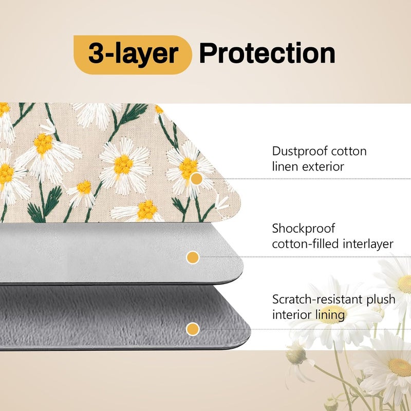 Dadanism 6-7 Inch Embroidered Daisy Floral Padded Sleeve for 7" All-New Kindle Paperwhite/Colorsoft Signature Edition, Protective Sleeve Carrying Case for 6" Kindle E-Reader/Oasis/Kobo E-Reader, Beige - Image 3